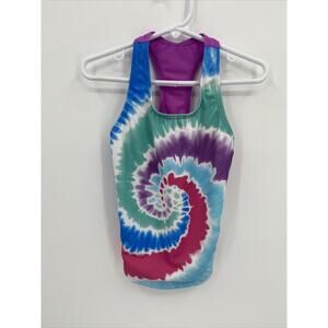 Lands End Girls Stretch Tie Dye Square Neck Sleeveless Tankini Multicolor 7s